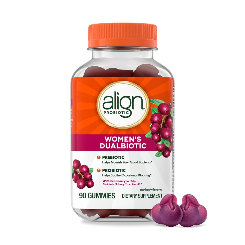 Align Probiotic, Women\'s Dualbiotic, Womens Probiotic Gummies, Prebiotics and Probiotics for Women, with Cranberry for Urinary Tract Health*, Cranberry Flavor, 90 Gummies