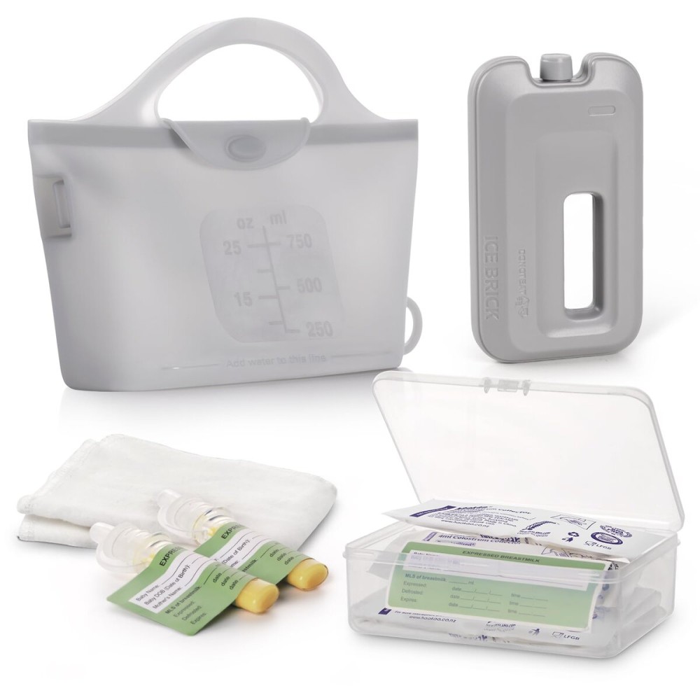 haakaa Colostrum Feeding Essentials Pack - Colostrum Collector Kit +Silicone Microwave Steam Sterilizer Bag 750ml + Reusable Ice Packs for Cooler