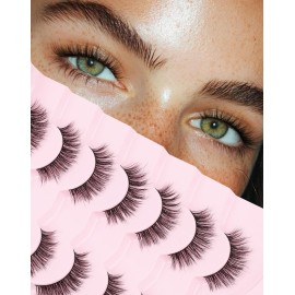 Onlyall Natural Lashes Wispy Lashes Natural Look False Eyelashes Natural Flared Eyelashes False Eye Lashes Soft Fluffy Lashes 7 Pairs D75