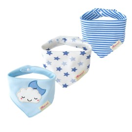 JN&LULU 3 Pack Newborn Baby Bibs Bandana Drool Bibs for Drooling Cotton Baby Gifts (Blue Cloud)