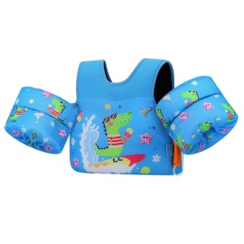 MoKo Toddler Swim Vest - Cute Toddler Floaties with Emergency Whistle for Boys and Girls 22-66 lbs Water Wings Arm Band Floaties Swim Training Equipment for Beach Swimming Pool Sea, Blue Crocodile