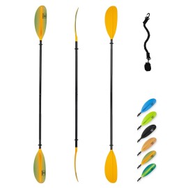 OCEANBROAD Kayak Paddle 86in/218cm Alloy Shaft Kayaking Boating Canoeing Oar with Paddle Leash 1 Paddle, Yellow Aurora