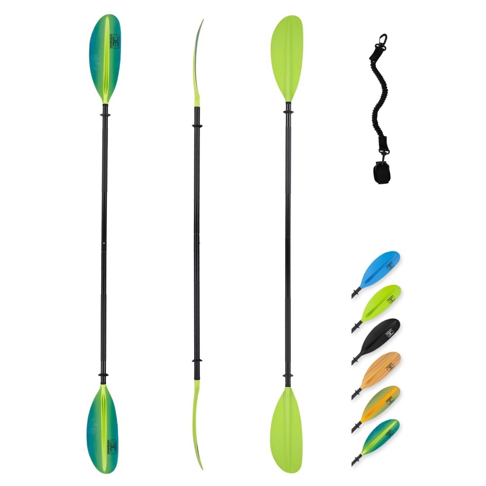 OCEANBROAD Kayak Paddle 86in/218cm Alloy Shaft Kayaking Boating Canoeing Oar with Paddle Leash 1 Paddle, Green Aurora