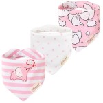 JN&LULU 3 Pack Newborn Baby Bibs Bandana Drool Bibs for Drooling Cotton Baby Gifts (Pink Elephant)