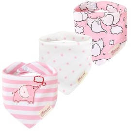 JN&LULU 3 Pack Newborn Baby Bibs Bandana Drool Bibs for Drooling Cotton Baby Gifts (Pink Elephant)