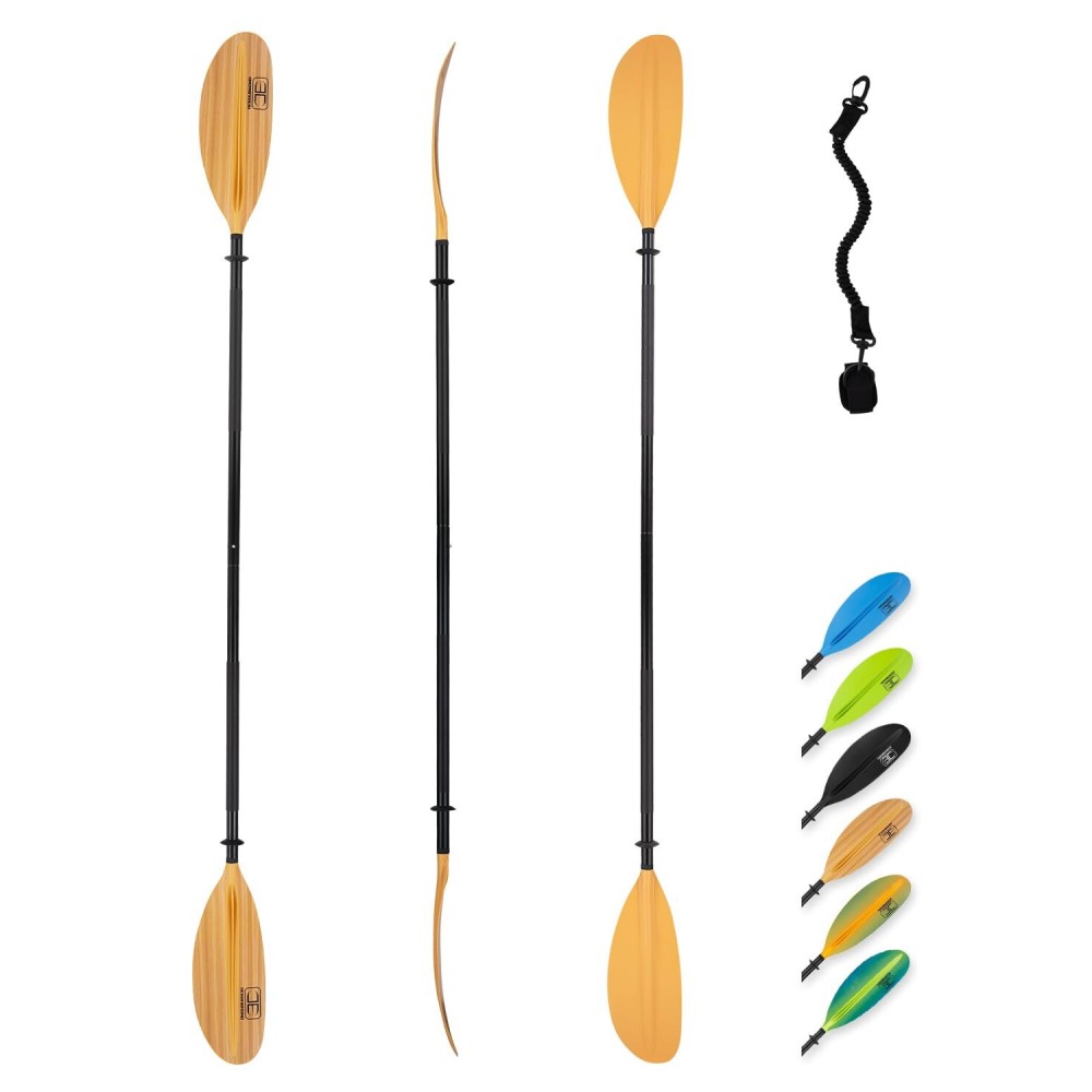 OCEANBROAD Kayak Paddle 86in/218cm Alloy Shaft Kayaking Boating Canoeing Oar with Paddle Leash 1 Paddle, Wood Print