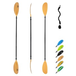 OCEANBROAD Kayak Paddle 86in/218cm Alloy Shaft Kayaking Boating Canoeing Oar with Paddle Leash 1 Paddle, Wood Print