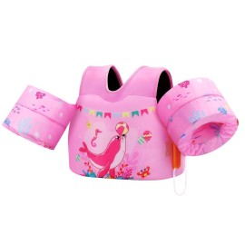 MoKo Toddler Swim Vest - Cute Toddler Floaties with Emergency Whistle for Boys and Girls 22-66 lbs Water Wings Arm Band Floaties Swim Training Equipment for Beach Swimming Pool Sea, Pink Seal