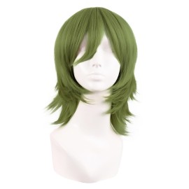 MapofBeauty 14 Inch/35 cm Short Cosplay Wolf Tail Synthetic Side Bangs Party Wig (Olive Green)