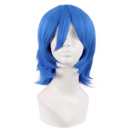 MapofBeauty 14 Inch/35 cm Short Cosplay Wolf Tail Synthetic Side Bangs Party Wig (Blue)