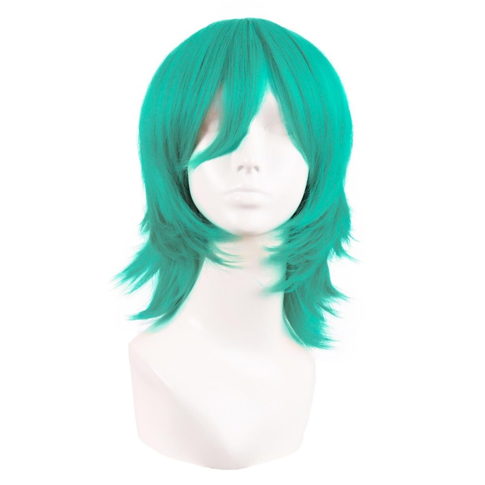 MapofBeauty 14 Inch/35 cm Short Cosplay Wolf Tail Synthetic Side Bangs Party Wig (Teal Green)