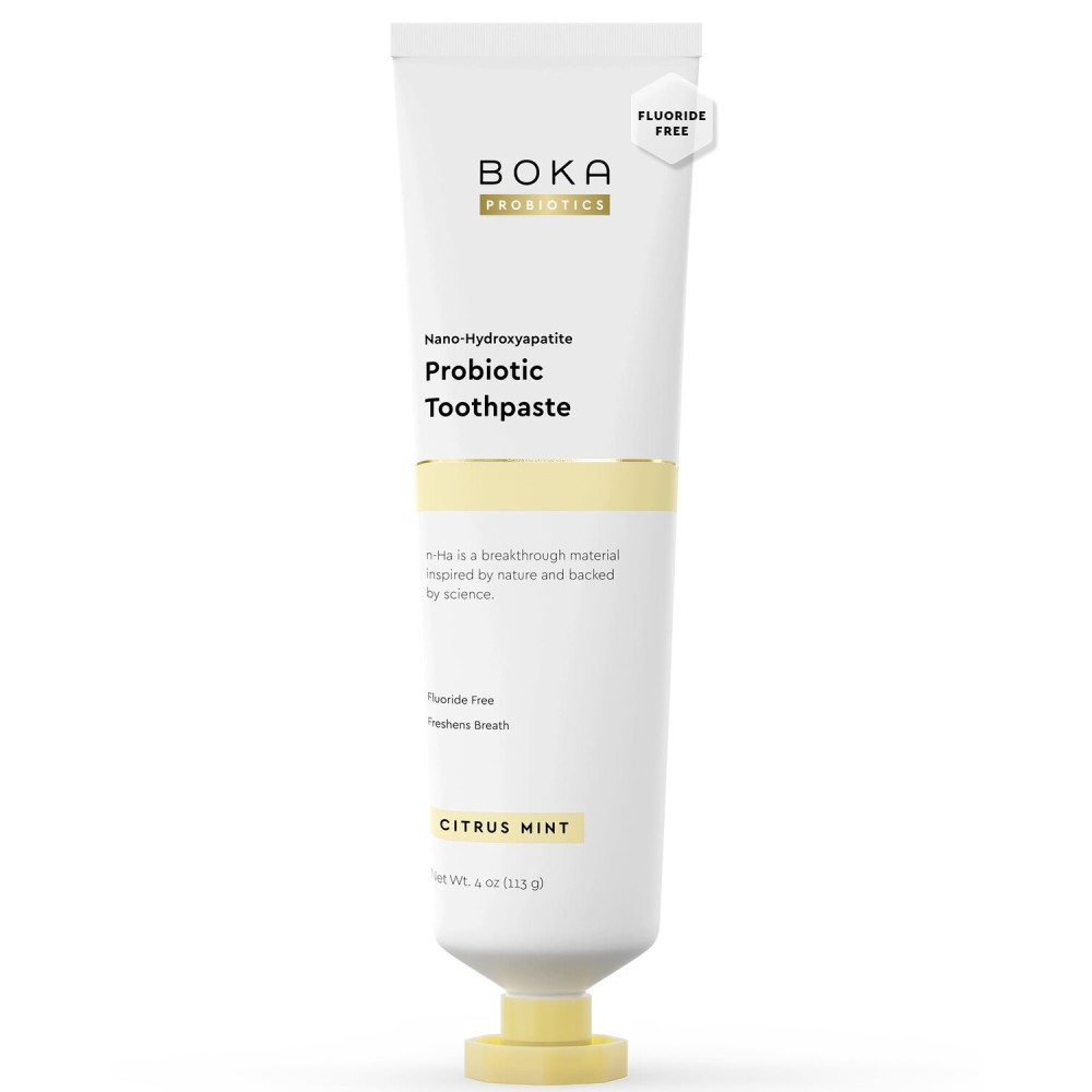 Boka Fluoride Free Toothpaste, Nano Hydroxyapatite Toothpaste, Appropriate for Sensitive Teeth - for Adult, Kids Oral Care - Probiotics - Citrus Mint, 4 Fl Oz 1Pk US Manufactured