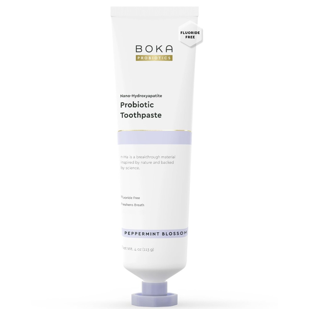 Boka Fluoride Free Toothpaste, Nano Hydroxyapatite Toothpaste, Appropriate for Sensitive Teeth - for Adult, Kids Oral Care - Probiotics - Peppermint Blossom, 4 Fl Oz 1Pk US Manufactured
