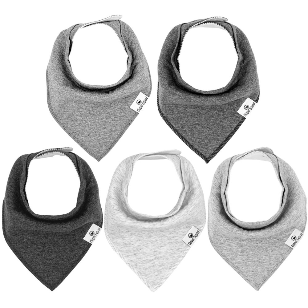 DiaperSquad\'s 5-Pack Baby Bibs for Drooling and Teething, Bibs for Boys, Baby Girl - Solid Cotton Baby Drool Bibs (Speckled Grey)