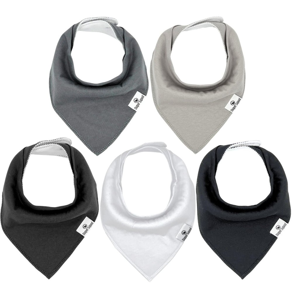 DiaperSquad\'s 5-Pack Baby Bibs for Drooling and Teething, Bibs for Boys, Baby Girl - Solid Cotton Baby Drool Bibs (Basics)