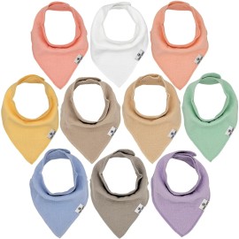 DiaperSquad\'s 10-Pack Baby Bibs for Drooling and Teething, Bibs for Boys, Baby Girl - Solid Cotton Baby Drool Bibs (Pastel - 100% Muslin)