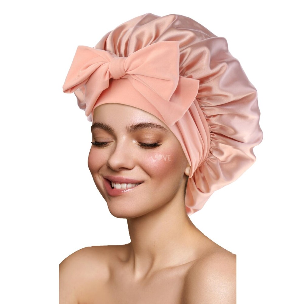 Satin Silk Hair Bonnet for Sleeping Large Bonnets with Tie Band Wrap with Adjustable Straps Night Sleep Caps for Women Curly Braid Hair Blush Pink