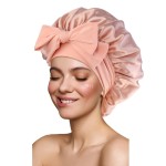 Satin Silk Hair Bonnet for Sleeping Large Bonnets with Tie Band Wrap with Adjustable Straps Night Sleep Caps for Women Curly Braid Hair Blush Pink
