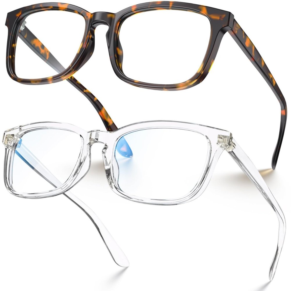 VISOONE 2 Pack Blue Light Blocking Glasses Square with Anti Computer Glare for Gaming Women and Men