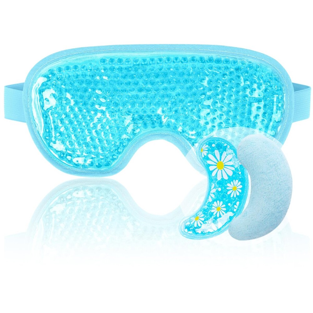 NEWGO Cooling Eye Mask for Puffy Eyes, Cold Eye Mask Eye Ice Pack for After Eyes Surgery, Tension Stress Relief, Itchy Eyes, Headaches, Dark Circles - Blue (1 Set Eye Pad and Eye Mask)