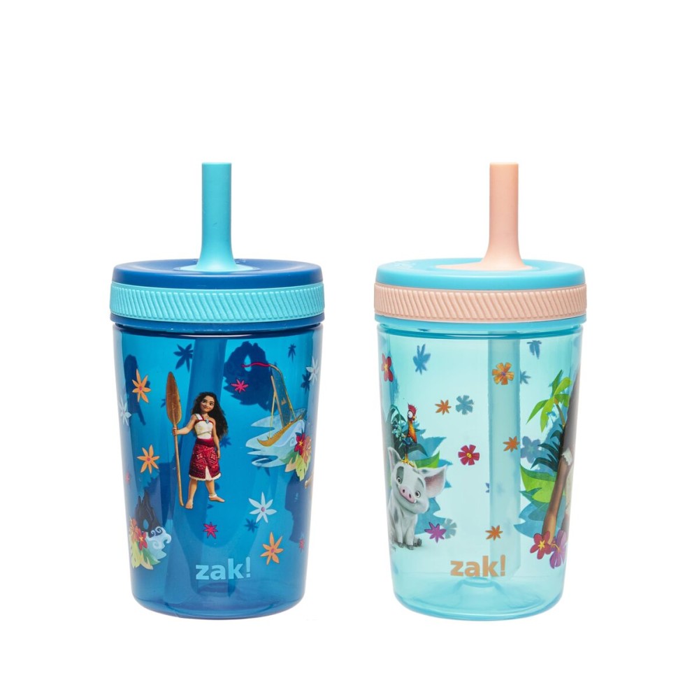 Zak Designs Disney Moana 2 Kelso Toddler Cups For Travel or At Home, 15oz 2-Pack Durable Plastic Sippy Cups With Leak-Proof Design is Perfect For Kids (Moana, Maui, Simea)