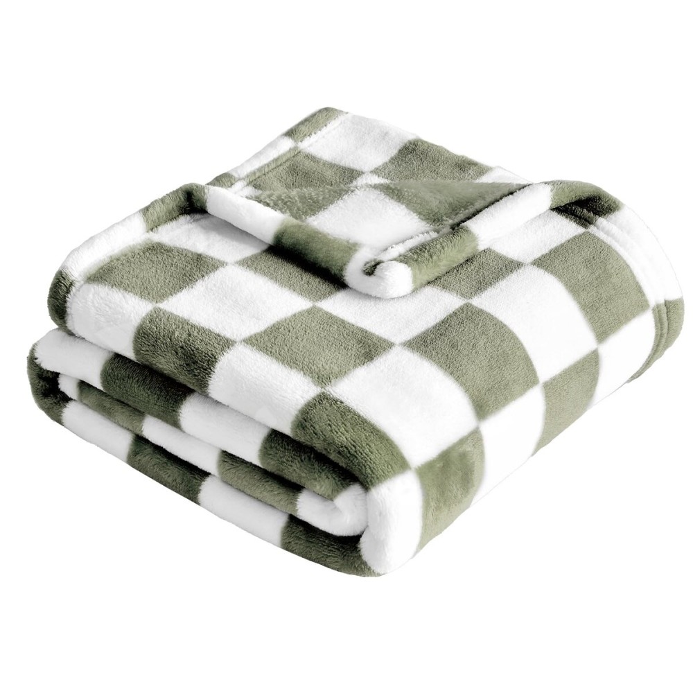 Yurhap Checkered Baby Blanket Fleece Baby Blankets for Boys, Ultra Soft Cozy Fluffy Infant Toddler Newborn Receiving Blankets for Crib Stroller, 30\'\'x40\'\', Dark Olive