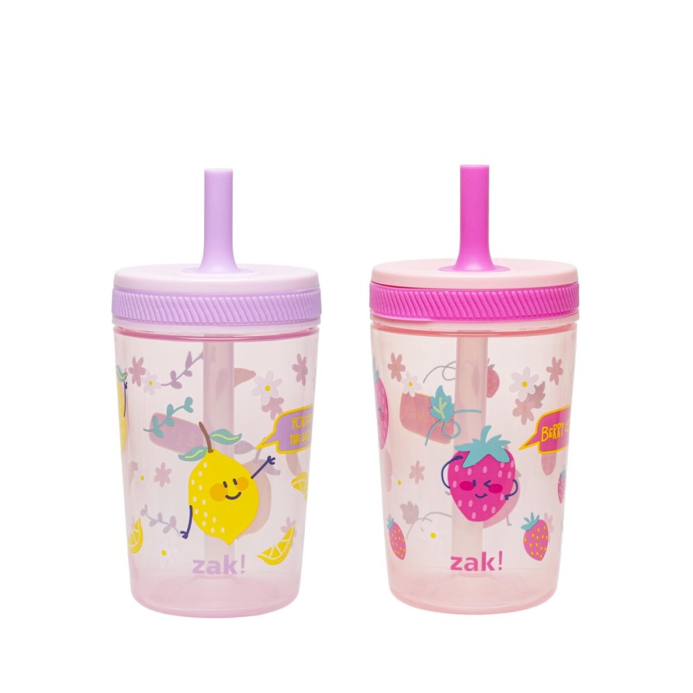 Zak Designs Kelso Toddler Cups For Travel or At Home, 15oz 2-Pack Durable Plastic Sippy Cups With Leak-Proof Design is Perfect For Kids (Sweet Berry, Lemon Zest)