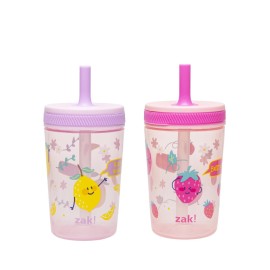 Zak Designs Kelso Toddler Cups For Travel or At Home, 15oz 2-Pack Durable Plastic Sippy Cups With Leak-Proof Design is Perfect For Kids (Sweet Berry, Lemon Zest)