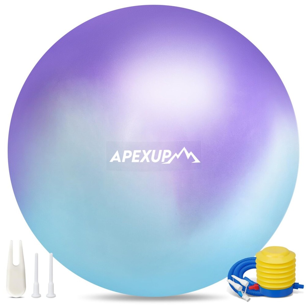APEXUP Yoga Ball Exercise Ball, Heavy Duty Gym Ball for Fitness, Balance, Core Workout, Physical Therapy (S (15~18) 45cm, Blue Purple)