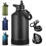 CIVAGO Gallon Insulated Water Bottle Jug with Straw, 128 oz Large Stainless Steel Water Flask, Big Metal Thermal Mug with 3 Lids for Sports, Travel, Gym, and Camping, Black