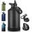 CIVAGO Gallon Insulated Water Bottle Jug with Straw, 128 oz Large Stainless Steel Water Flask, Big Metal Thermal Mug with 3 Lids for Sports, Travel, Gym, and Camping, Black