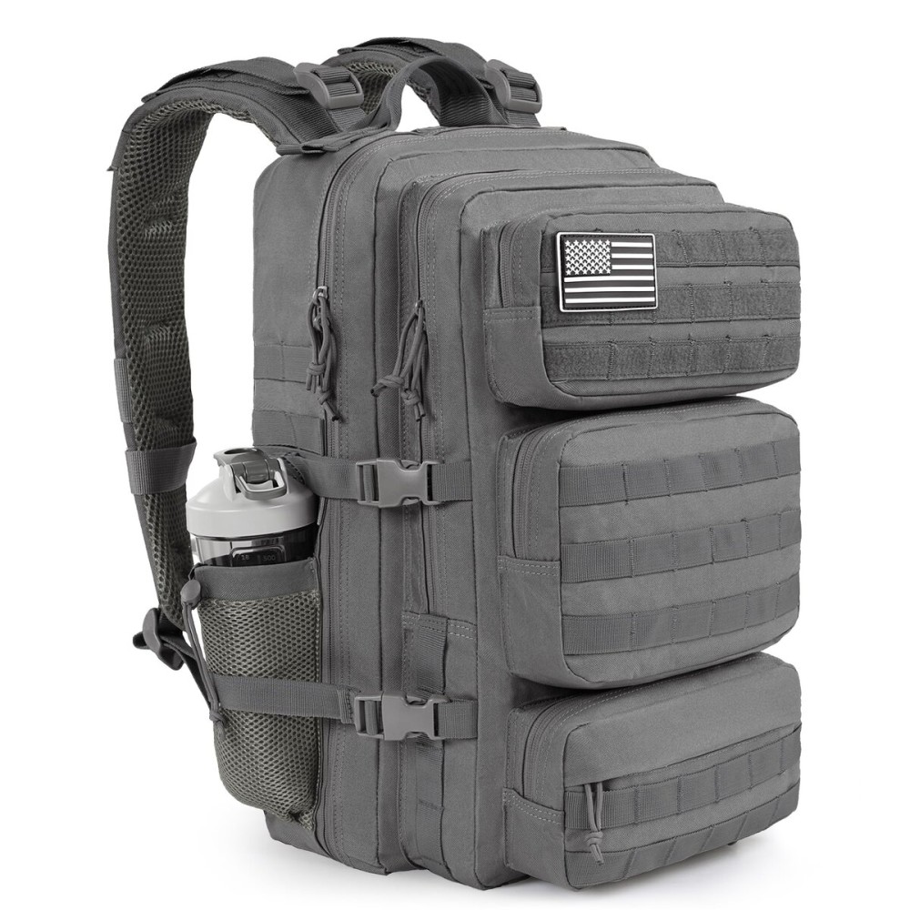 kookoomia Military Tactical Backpack 50L Large Day Backpack for Men Molle Army 3 Days Assault Pack Bug Out Bag Water Resistant and Heavy Duty Hiking Treeking Rucksack - Grey