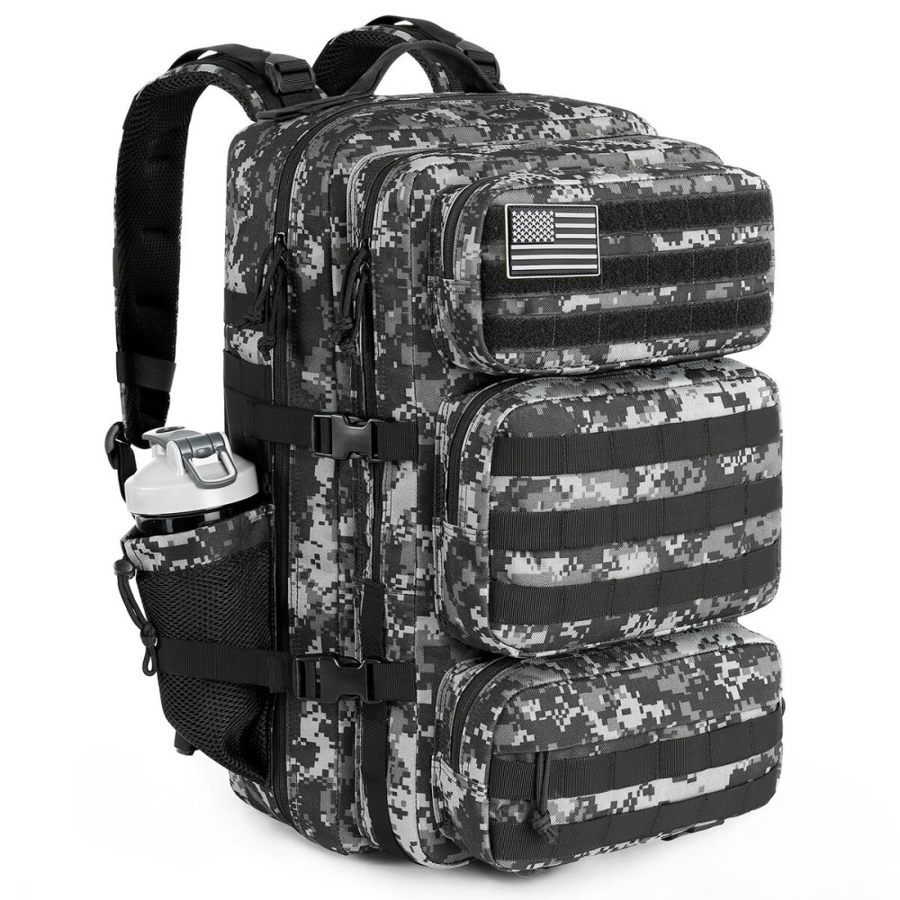 kookoomia Military Tactical Backpack 50L Large Day Backpack for Men Molle Army 3 Days Assault Pack Bug Out Bag Water Resistant and Heavy Duty Hiking Treeking Rucksack - Black Digital Camo