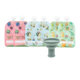 WeeSprout Double Zipper Reusable Food Pouches, Perfect for Babies & Toddlers, Freezer & Dishwasher Safe (Educational, 3.4 Fl Oz (Pack of 6) + Pouch Filler)