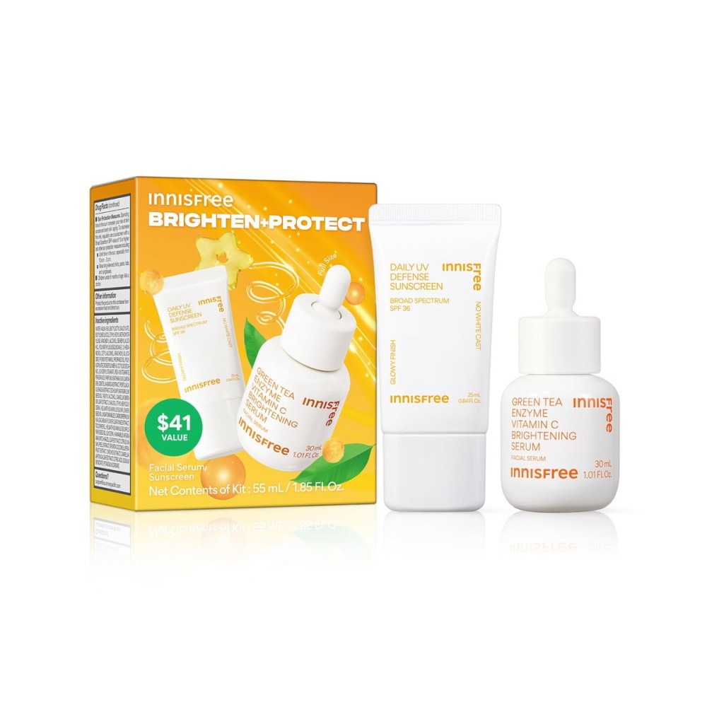 innisfree Brighten + Protect Set, Skincare Set with Korean Sunscreen for Face and Vitamin C Serum for Glow and Radiance