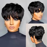 PangDongLai Pixie Cut Human Hair Wigs Short Layered Pixie Cut Wigs for Black Women Glueless Chic Elegent Brazilian Virgin Human Hair For Women Natural 1B Color for Daily Use