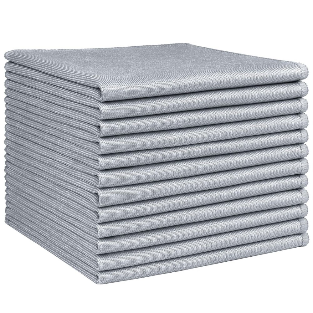 HOMEXCEL Microfiber Glass Cleaning Cloth 12 PK, Lint Free Streak Free, Reusable Cleaning Cloth for Cleaning Windows, Glasses, Mirrors, Screens, Stainless Steel, and More Grey-1212
