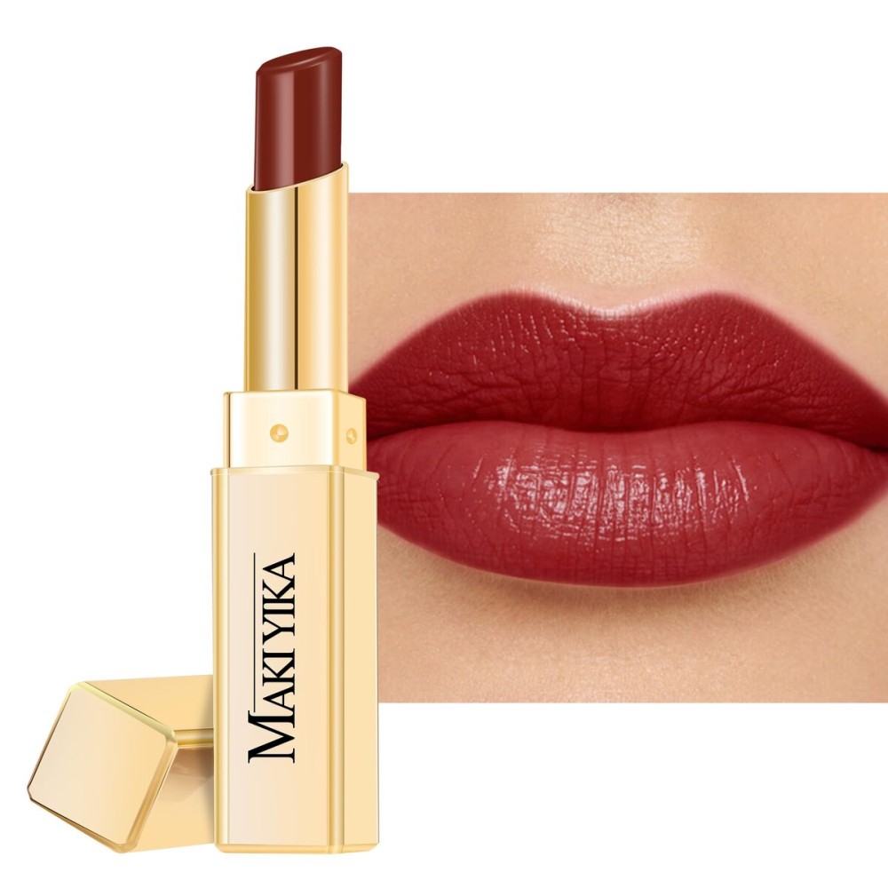 MAKI YIKA Moisture Dark Red Lipstick for Women Hydrate Lip Balm for Dry Cracked Lips Weightless Glossy Lip Color Juicy Finish,MA052 Dark Time