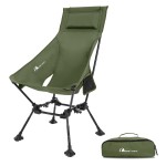 MOON LENCE High Back Folding Camping Chairs, Adjustable Height Beach Chair with Anti-Sinking Feet & Widened Seat (Green)