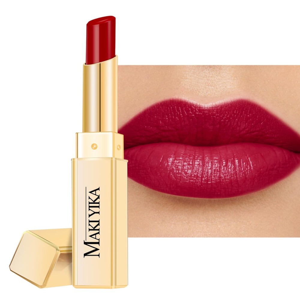 MAKI YIKA Moisture Burgundy Lipstick for Women Hydrate Lip Balm for Dry Cracked Lips Weightless Glossy Lip Color Juicy Finish,MA061 Red Tone