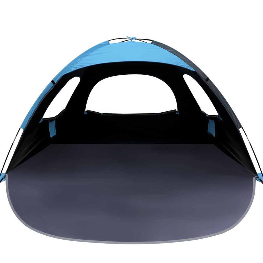 WhiteFang Beach Tent Anti-UV Portable Sun Shade Shelter for 3 Person with Blackout Shelter, Extendable Floor with 3 Ventilating Mesh Windows Plus Carrying Bag, Stakes and Guy Lines (Blue)