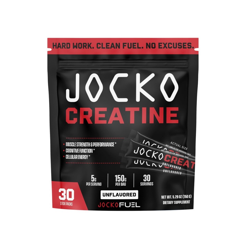 Jocko Fuel Creatine Stick Packs - Creatine Monohydrate Powder Travel Packs for Men & Women, Supplement for Athletic Performance & Muscle Health, 30 Servings 150g (Unflavored)