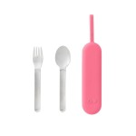 Omie OmieBox Travel Utensil Set | Fork and Spoon with Case for Easy Travel | Stainless Steel Fork and Spoon | Pink