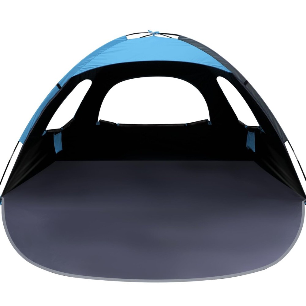WhiteFang Beach Tent Anti-UV Portable Sun Shade Shelter for 4 Person with Blackout Shelter, Extendable Floor with 3 Ventilating Mesh Windows Plus Carrying Bag, Stakes and Guy Lines (Blue)
