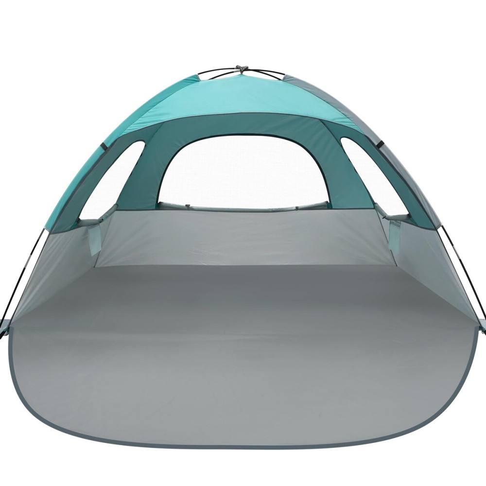 WhiteFang Beach Tent Anti-UV Portable Sun Shade Shelter for 3 Person, Extendable Floor with 3 Ventilating Mesh Windows Plus Carrying Bag, Stakes and Guy Lines (Mint Beige)