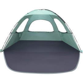 WhiteFang Beach Tent Anti-UV Portable Sun Shade Shelter for 8 Person, Extendable Floor with 3 Ventilating Mesh Windows Plus Carrying Bag, Stakes and Guy Lines (Mint Green)