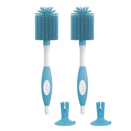 Dr. Brown\'s Soft Touch No Scratch Baby Bottle Cleaning Brush, Nipple Cleaner and Suction Cup Base for Easy Storage, BPA-Free, Blue, 2-Pack