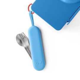 Omie OmieBox Travel Utensil Set | Fork and Spoon with Case for Easy Travel | Stainless Steel Fork and Spoon (Blue)