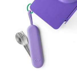 Omie OmieBox Travel Utensil Set | Fork and Spoon with Case for Easy Travel | Stainless Steel Fork and Spoon (Purple)
