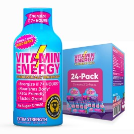 Vitamin Energy Vitamin D Extra Strength Energy Shot Mixed Berry 24 Pack, 260mg Natural Caffeine, B-Complex, Vitamin D, Wellness Support, Keto, Zero Sugar, Gluten-Free Vegan Kosher, 1.93 fl oz